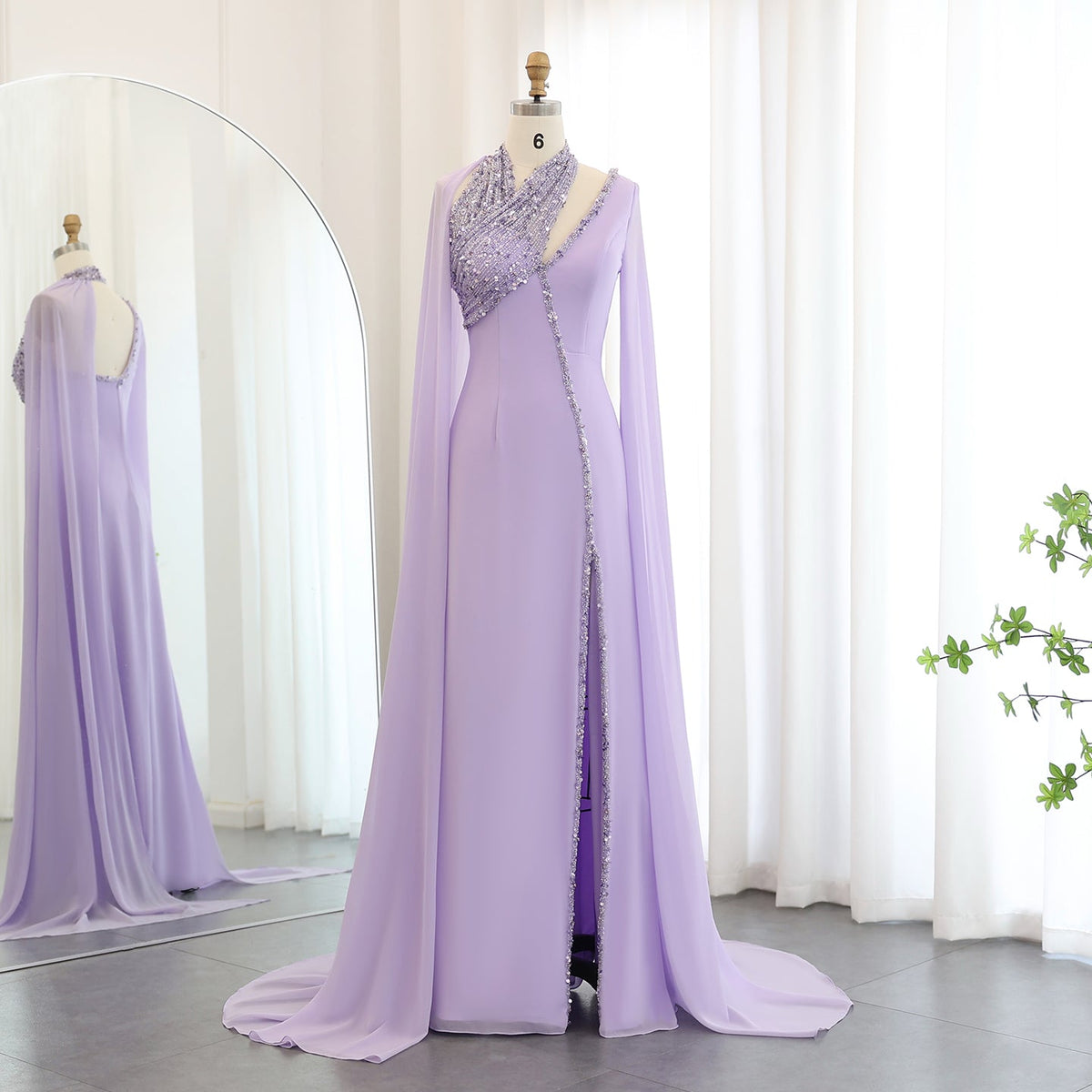 Luxury Beaded Turquoise Chiffon Evening Dress with Cape Sleeves SS474