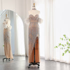 Luxury Tassel Feather Silver Nude Mermaid Evening Dress with Slit SS187