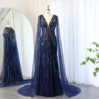 Luxury Crystal Sage Green V-Neck Evening Dresses with Cape SS399