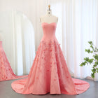 Luxury Feathers Coral Pink Beaded A-Line Evening Dresses SS470