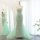 Luxury Pearls Sage Green Strapless Mermaid Evening Dress with Cape SS431