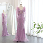 Luxury Lilac Long Sleeves V-Neck Mermaid Evening Dress SS433