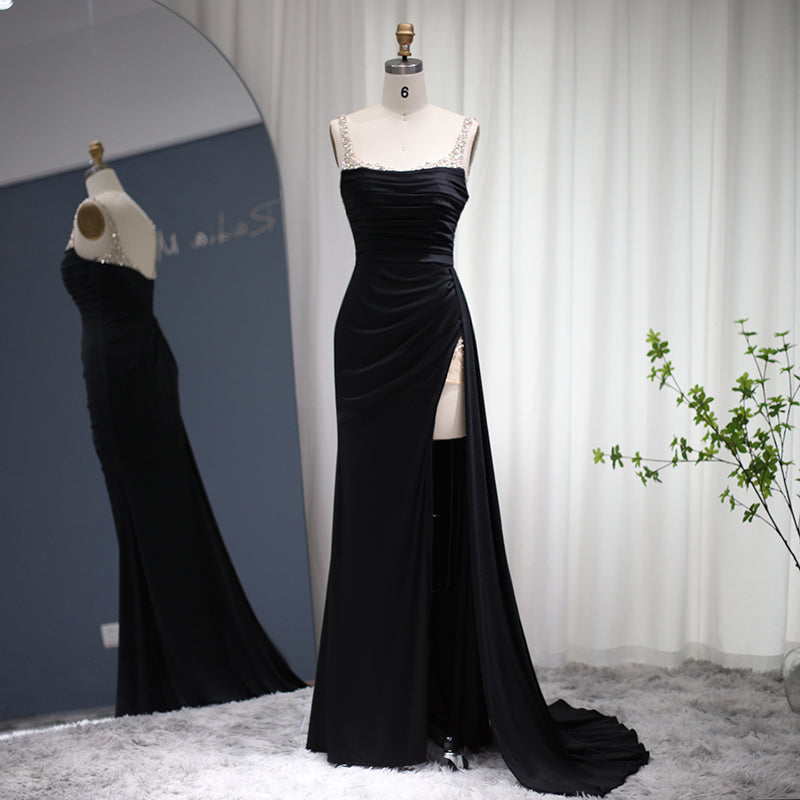 Luxury Crystal Pearls Purple Mermaid Evening Dress with Slit SH022