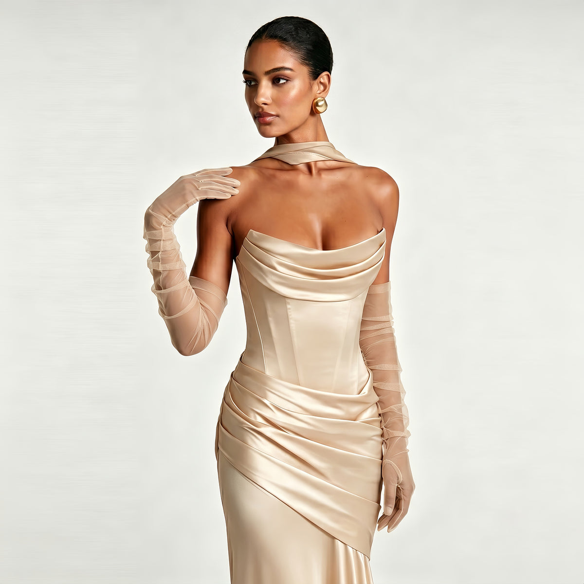 Sheer Tulle Long Bridal Gloves for Wedding & Prom GL001