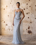 Crystal Beaded Mermaid Evening Dress with Scarf