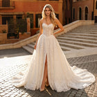 Luxur Lace Strapless Sweetheart Ball Gown Wedding Dress with High Slit  SW742