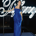 Luxury Royal Blue Cold Shoulder Ruched Fitted Evening Dress SF064