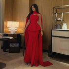Luxury Red Ruffles Sleeveless Evening Dress with Scarf SF368