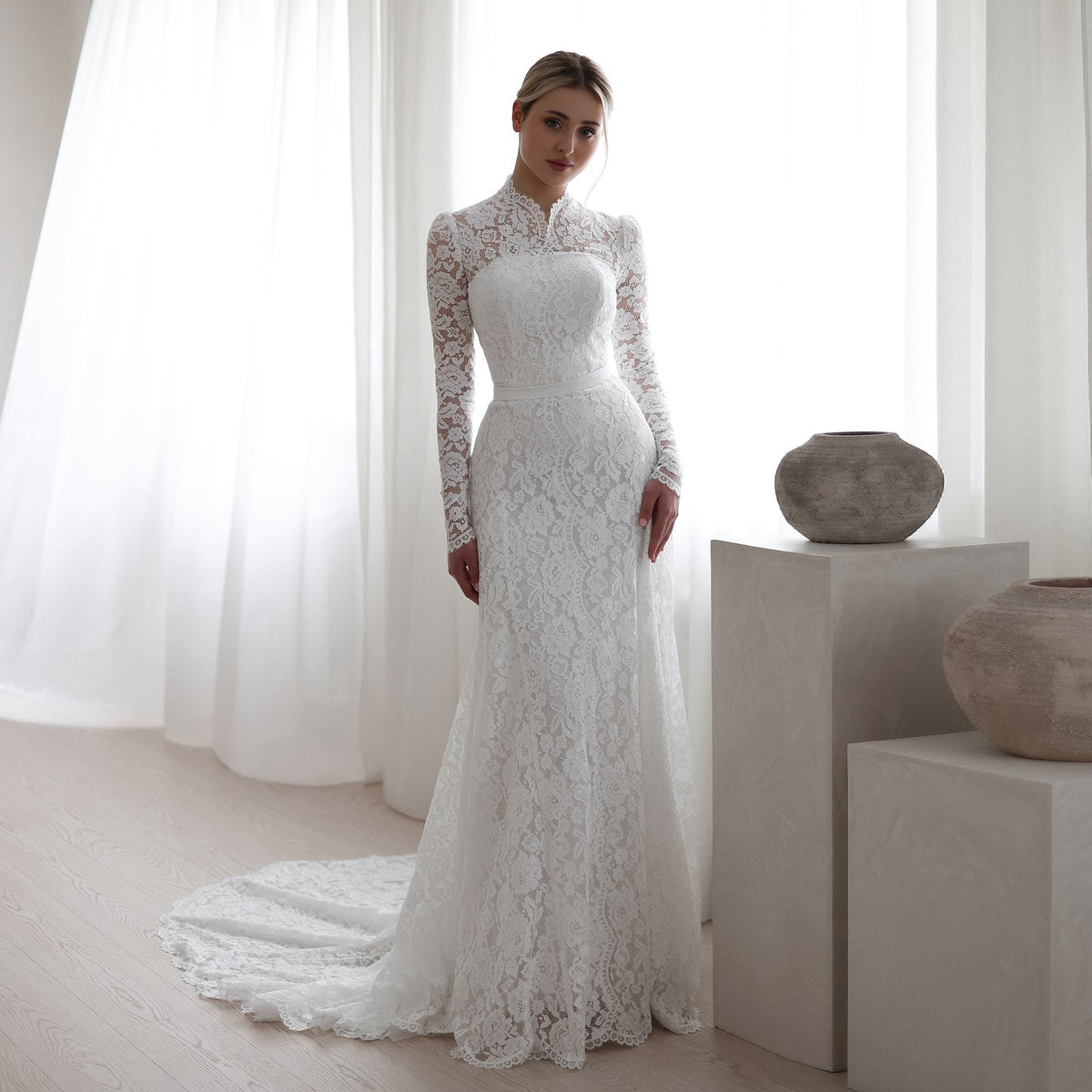 Floral Long Sleeve Mermaid Wedding Dress SW543