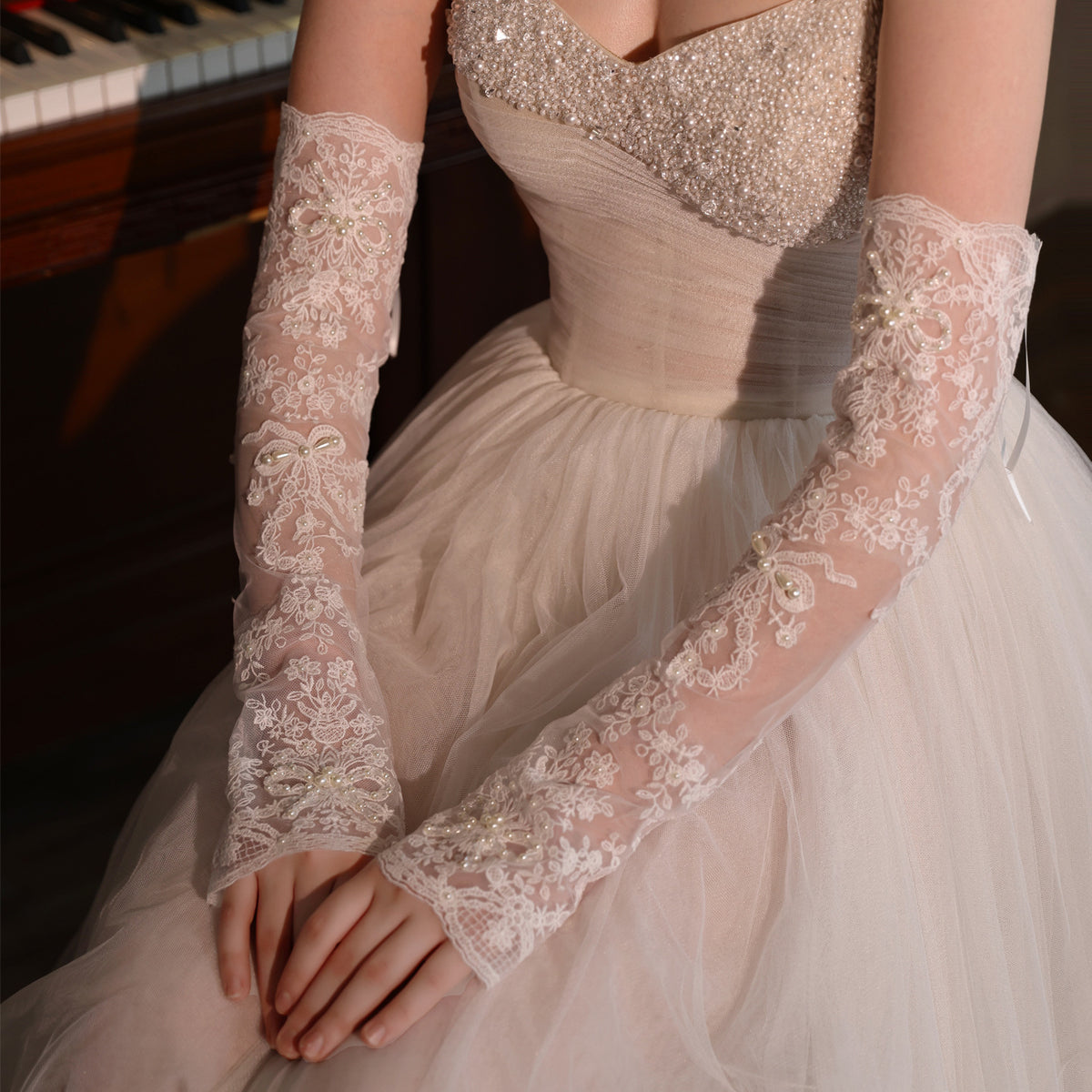 Long Lace Gloves for Wedding & Formal Events Gown Accessories GL005