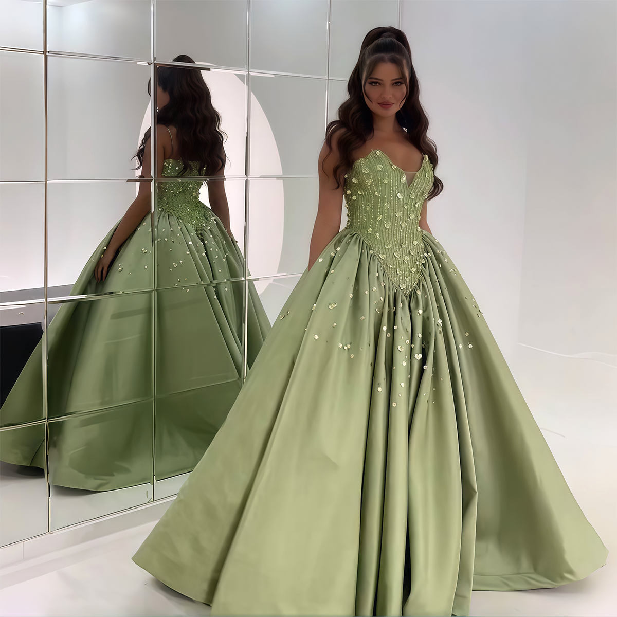 Luxury Sequins Beaded Off Shoulder Evening Dress XD011
