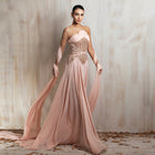 Elegant Pink Corset Lace-Up Back Long Flowy Scarf Floor Evening Dress SS532