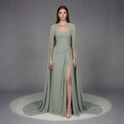 Elegant Sage Green Chiffon Mermaid Evening Dress with Cape SF246