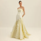Glamorous Feather Yellow Evening Dress with Gloves SS748