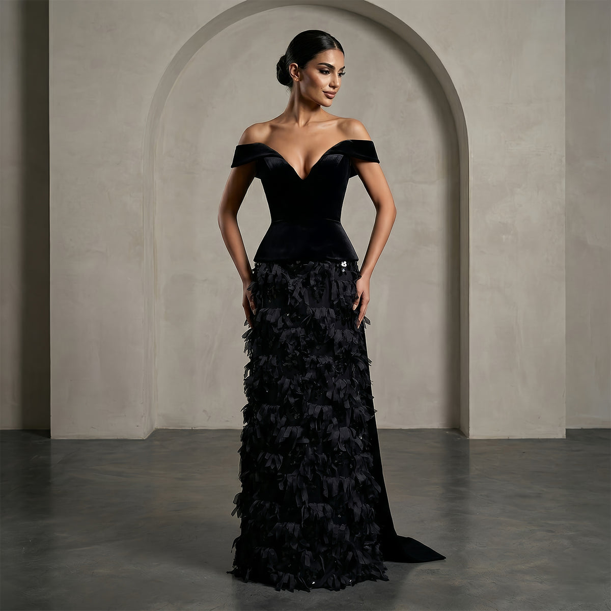 Luxury Black Sweetheart Neck Mesh Strips Evening Dress SF547