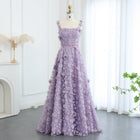 Chic Lilac 3D Embroidered Flowers Evening Dress with High Slit SS357
