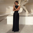 Elegant Black High Neck Satin Evening Dress SF154
