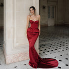 Luxury Wine Red Strapless Corset Evening Dress Satin Mermaid SF228
