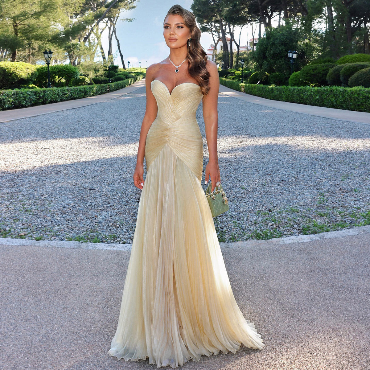 Elegant Champagne Sweetheart Pleated Evening Dress SF035
