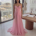 Luxury Pink Neck Pleated Chiffon Fitted Mermaid Evening Dress SF057