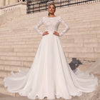 White Lace Wedding Dress with Removable Chiffon Overlay SW714
