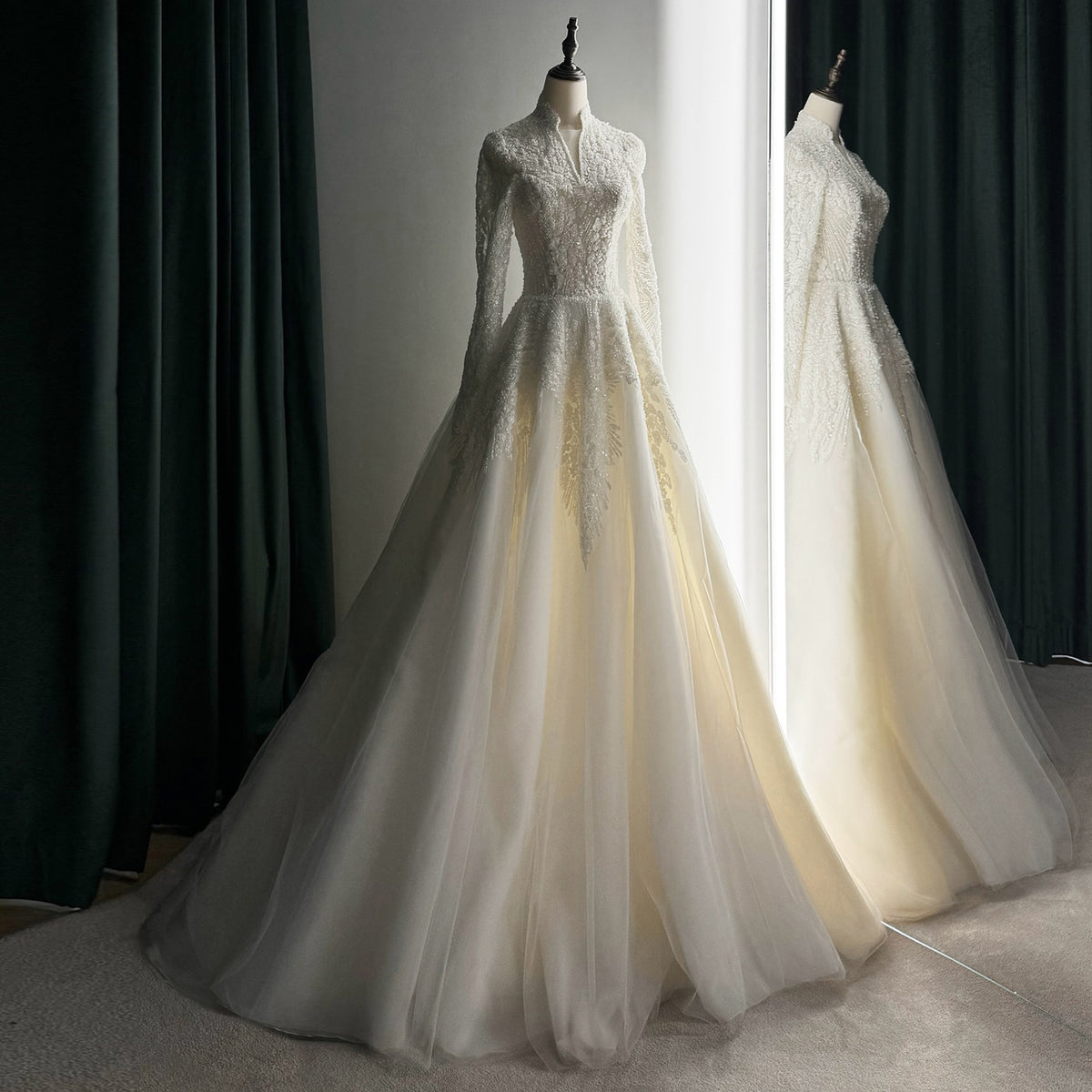 Sequin & Pearl Long Sleeve Ball Gown Wedding Dress SW518