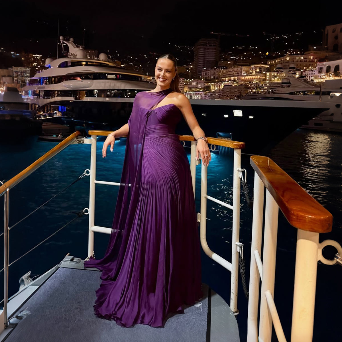 Luxury Purple Mermaid Strapless Floor Length Evening Dress with Cape SF208