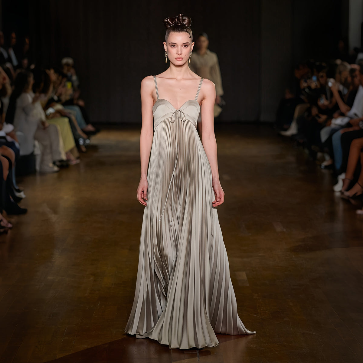Elegant Gray Spaghetti Strap Pleated Evening Dress SF006