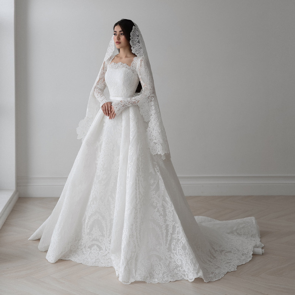 Elegant Lace Printed Buttons Ball Gown Wedding Dress SW533