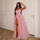 Glamorous Pink Lace Evening Dress with Choker Detail SF487