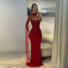 Luxury Red Sheer Mesh Crystal Beaded Mermaid Evening Dress with Cape SS711