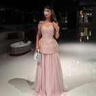 Luxury Pink Strapless Embossed Waist Long Evening Dress SF502