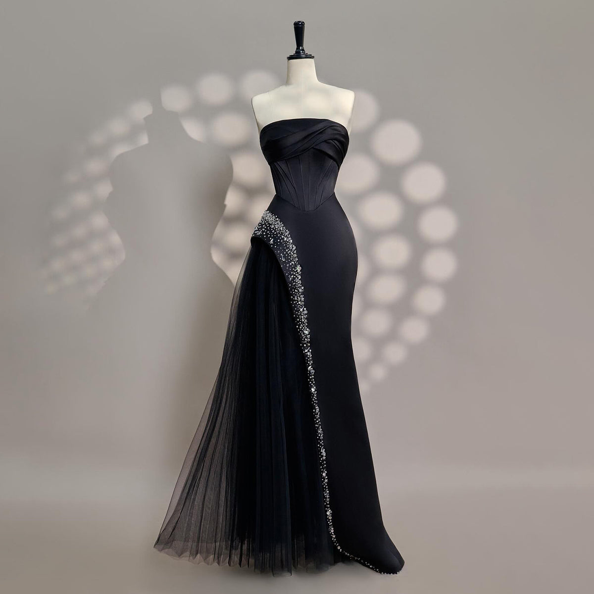 Stunning Strapless Black Crystal Mermaid Evening Dress SF582
