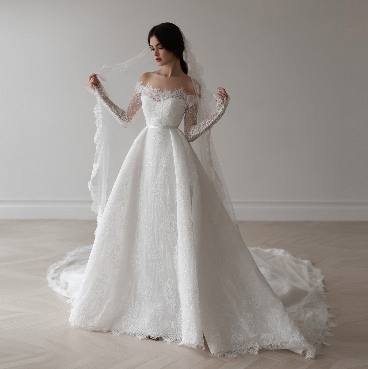 Elegant Off Shoulder Printed Buttons Sweetheart Bridal Dress SW530