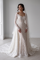 Luxury Romantic Pearl Printed Bridal Dress with Overskirt SW526