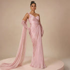 Elegant Pink Pleats Mermaid Evening Dress with Gloves SF247