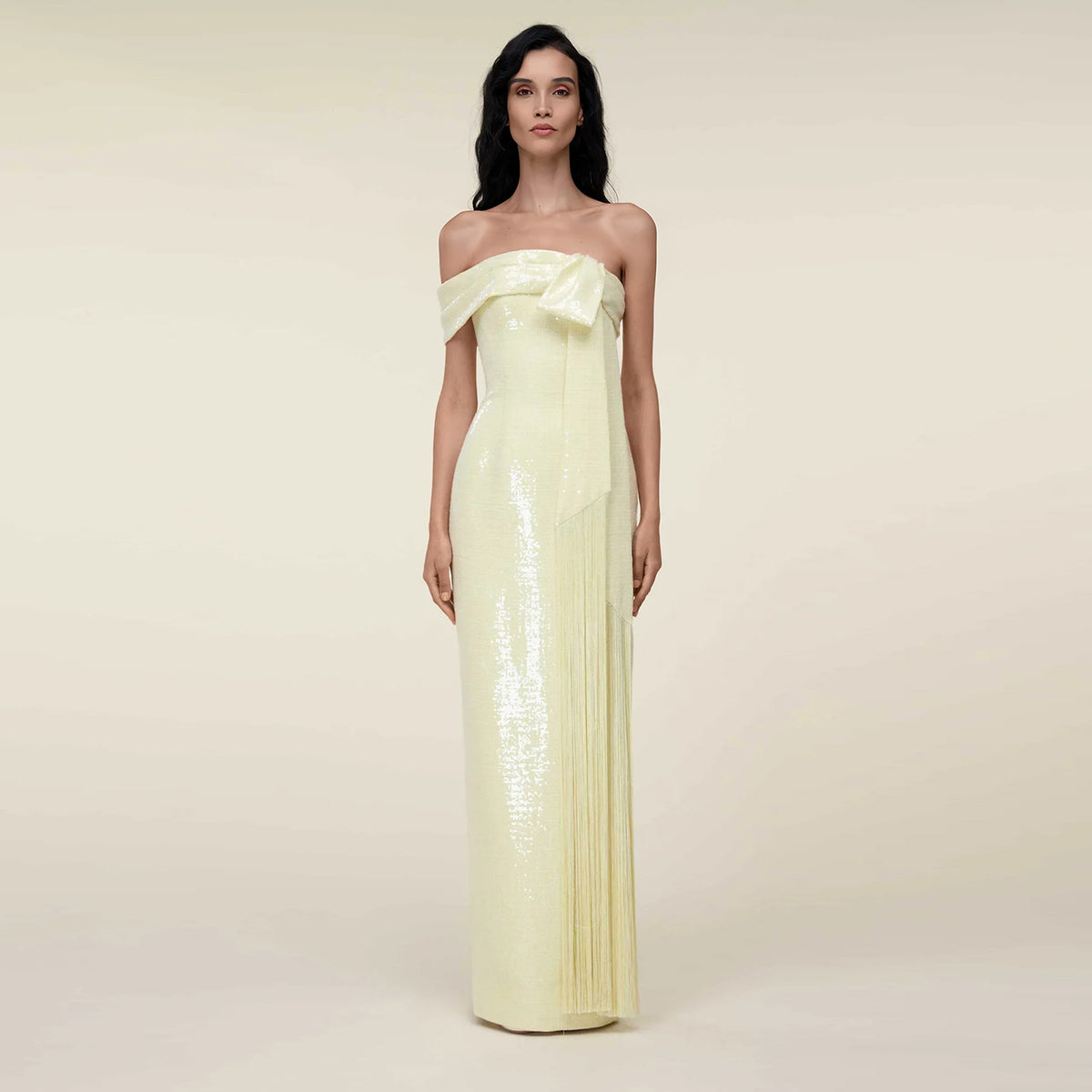 Luxury Yellow Sequined Off-the-Shoulder Long Evening Gown Prom Dress SF469