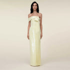 Luxury Yellow Sequined Off-the-Shoulder Long Evening Gown Prom Dress SF469