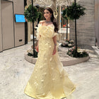 Elegant Yellow Off-the-Shoulder 3D Floral Evening Dress SS505