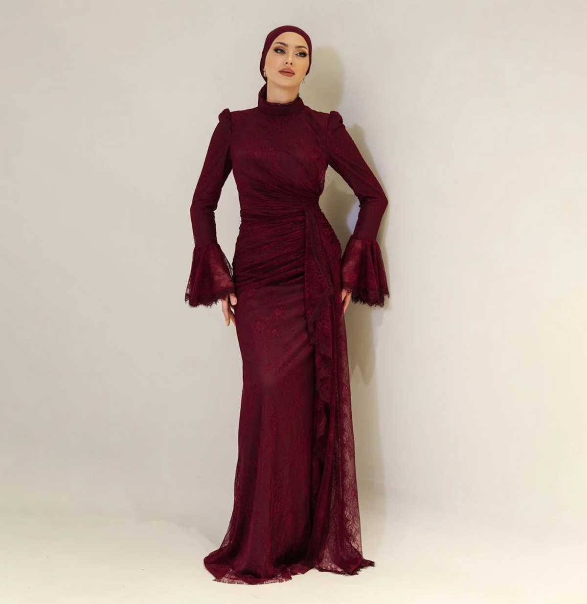 Elegant High Neck Long Sleeves Lace Evening Dress SF484