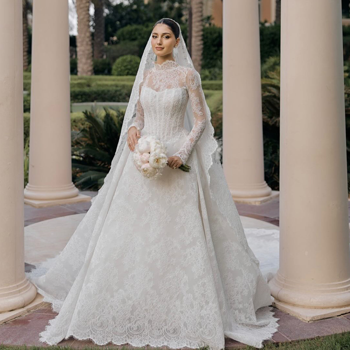 Classic High Neck Lace Wedding Gown SW519