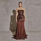 Luxury Brown Sequin Strapless Sheer Panel Evening Dress SF442