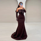 Elegant Strapless Brown Mermaid Satin Evening Dress SF159