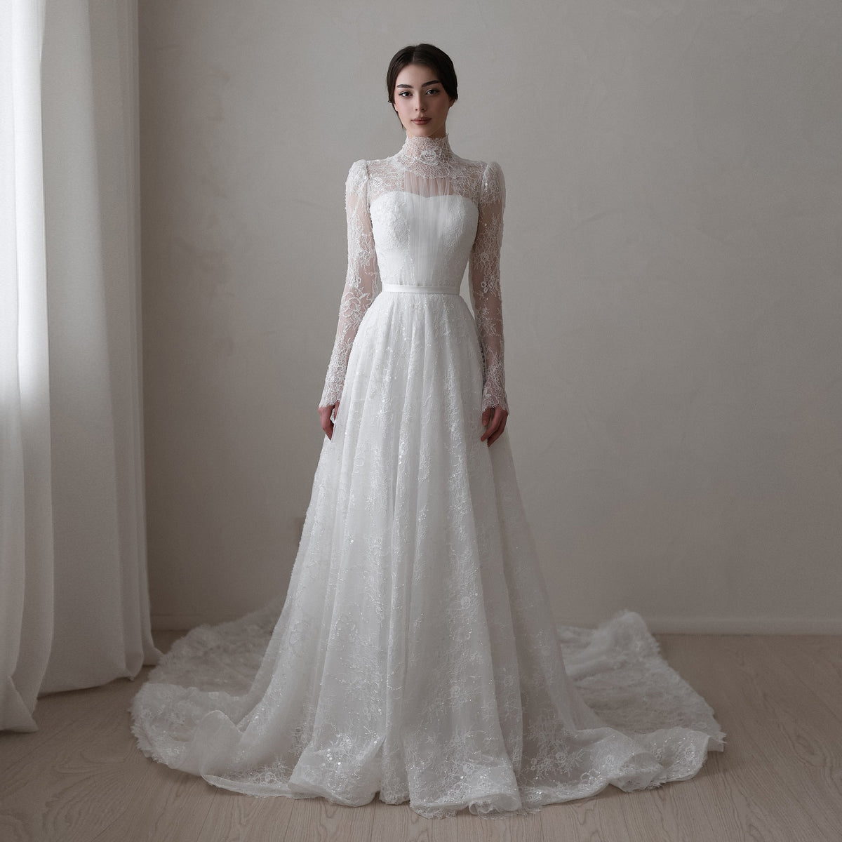Sequin Printed Long Sleeve Wedding Dress SW536