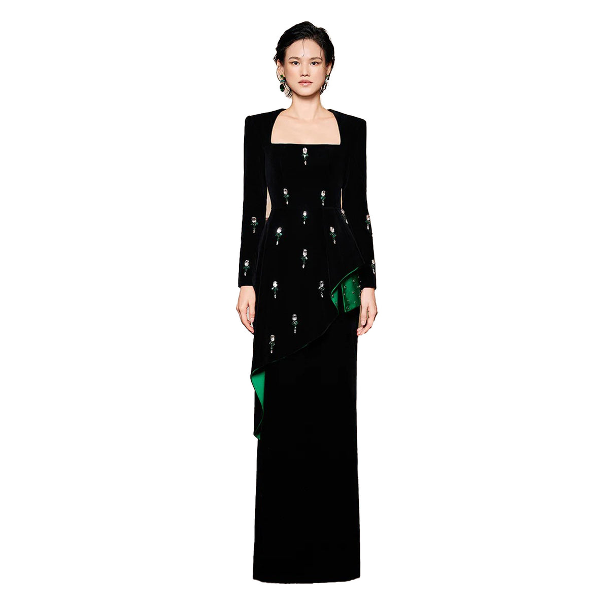Luxury Crystal Black Long Sleeves Evening Dress SF319