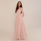Romantic Pink Feather Lace Sleeve Chiffon Evening Dress SF239