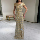 Dreamy Gold Floor-Length Mermaid Evening Dress with Geometric Beading SS217