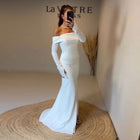 Elegant White Off-the-Shoulder Long Sleeve Mermaid Evening Dress SF160