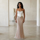 Chic White Crystal Beaded Wave Pattern Mermaid Evening Dress SS790