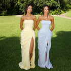 Elegant Strapless Draped Evening Dress with High Slit SF180